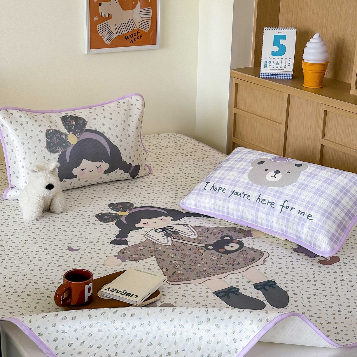 91家纺网 家纺一手货源 找家纺 美乐迪家纺 2025新款碳光凉感丝冰丝凉席席子 可爱女孩