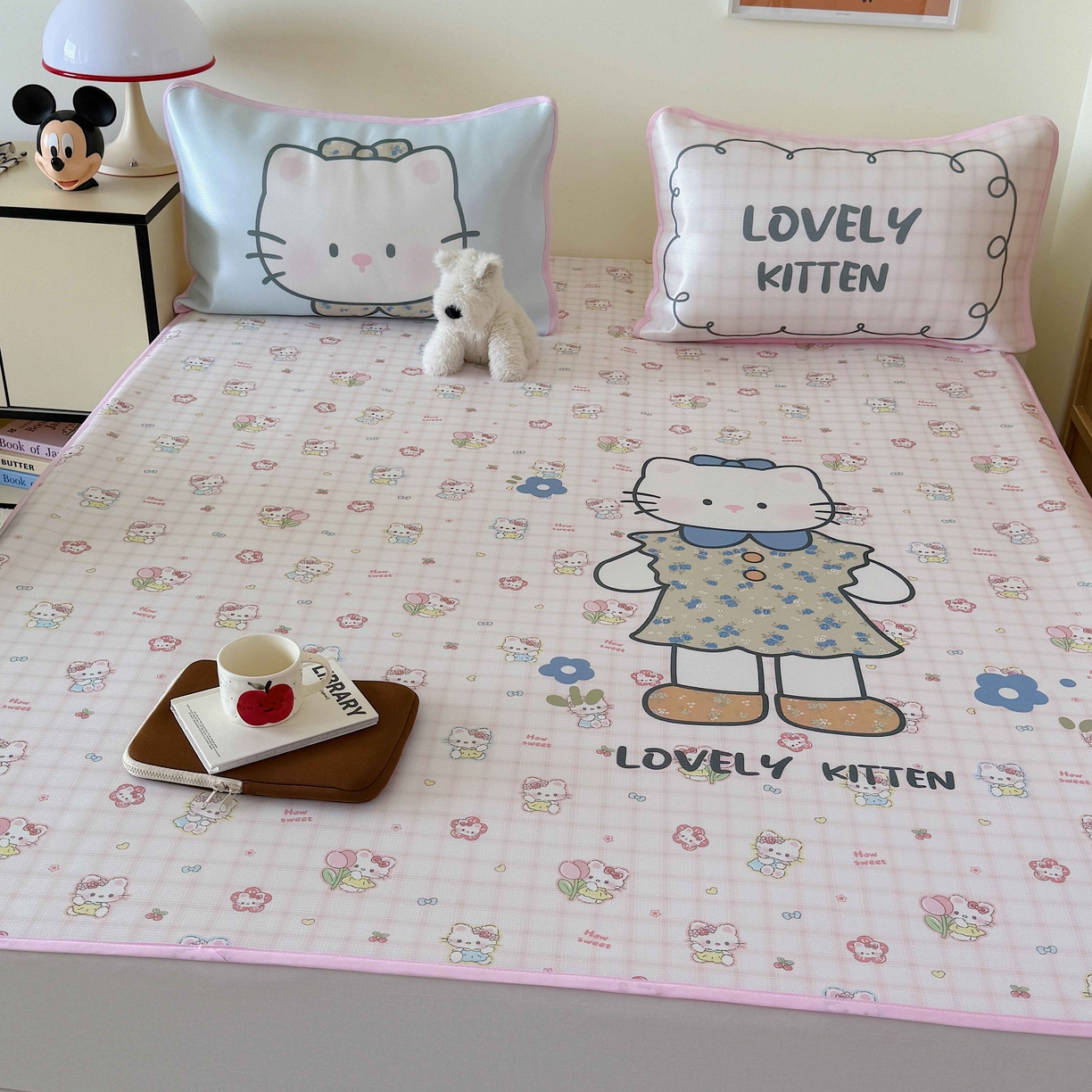 91家纺网 家纺一手货源 找家纺 美乐迪家纺 2025新款碳光凉感丝冰丝凉席席子 可爱小猫