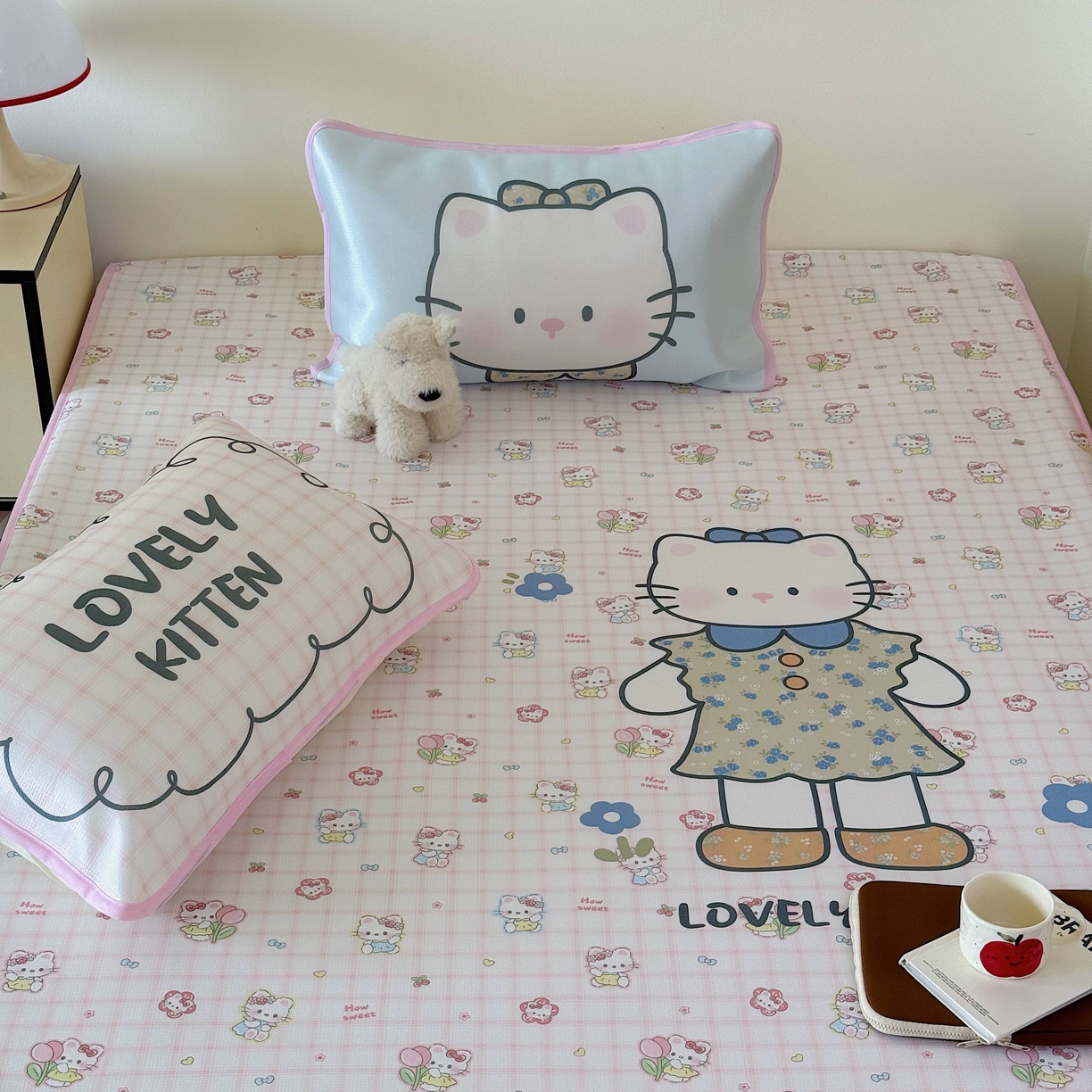 91家纺网 家纺一手货源 找家纺 美乐迪家纺 2025新款碳光凉感丝冰丝凉席席子 可爱小猫