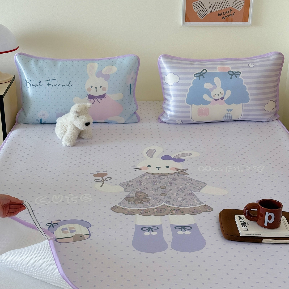 91家纺网 家纺一手货源 找家纺 美乐迪家纺 2025新款碳光凉感丝冰丝凉席席子 碎花小兔