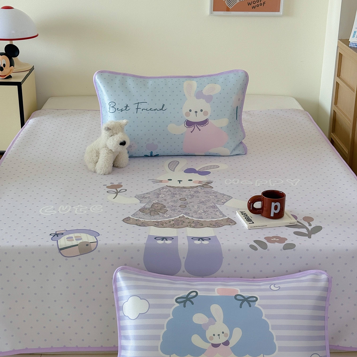 91家纺网 家纺一手货源 找家纺 美乐迪家纺 2025新款碳光凉感丝冰丝凉席席子 碎花小兔