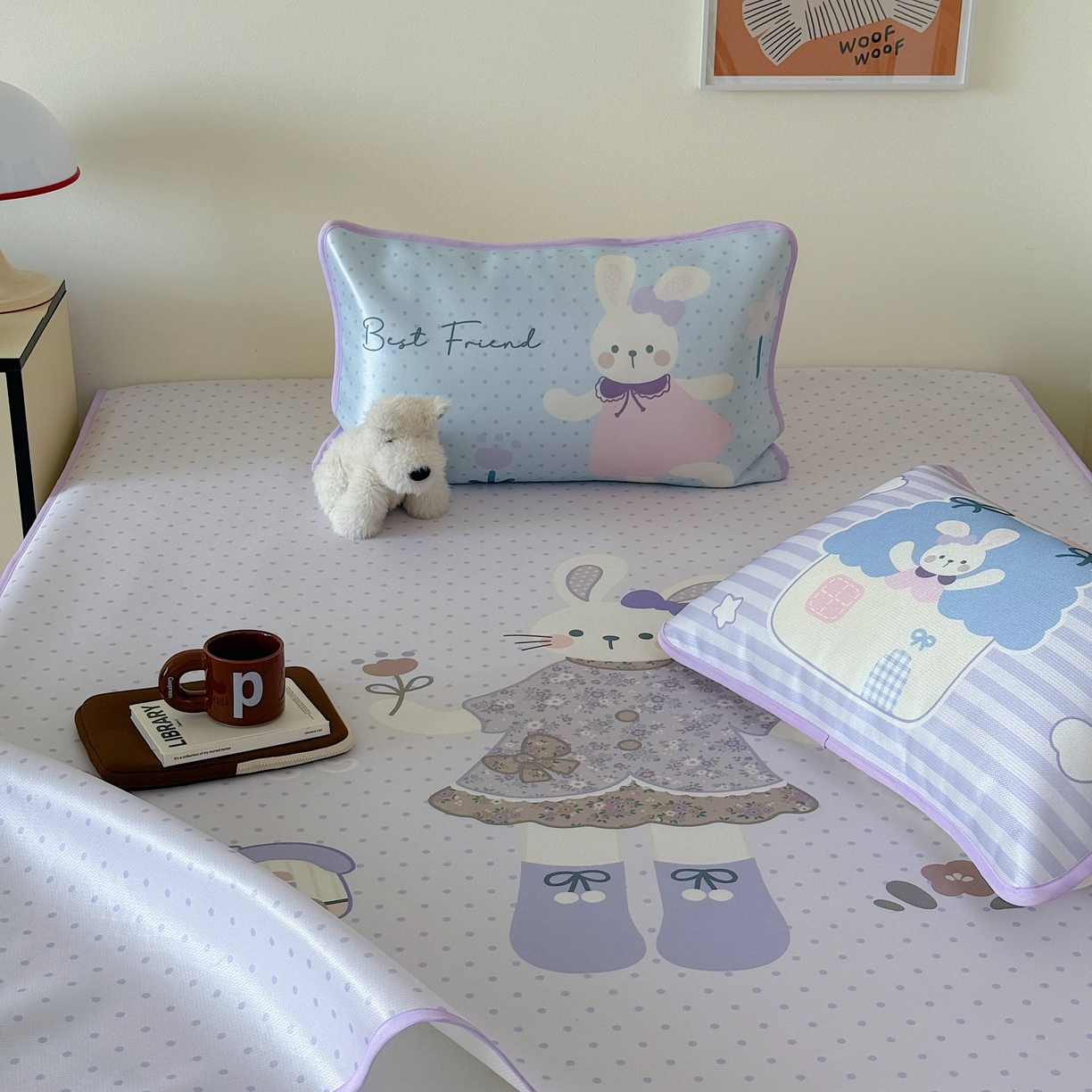 91家纺网 家纺一手货源 找家纺 美乐迪家纺 2025新款碳光凉感丝冰丝凉席席子 碎花小兔