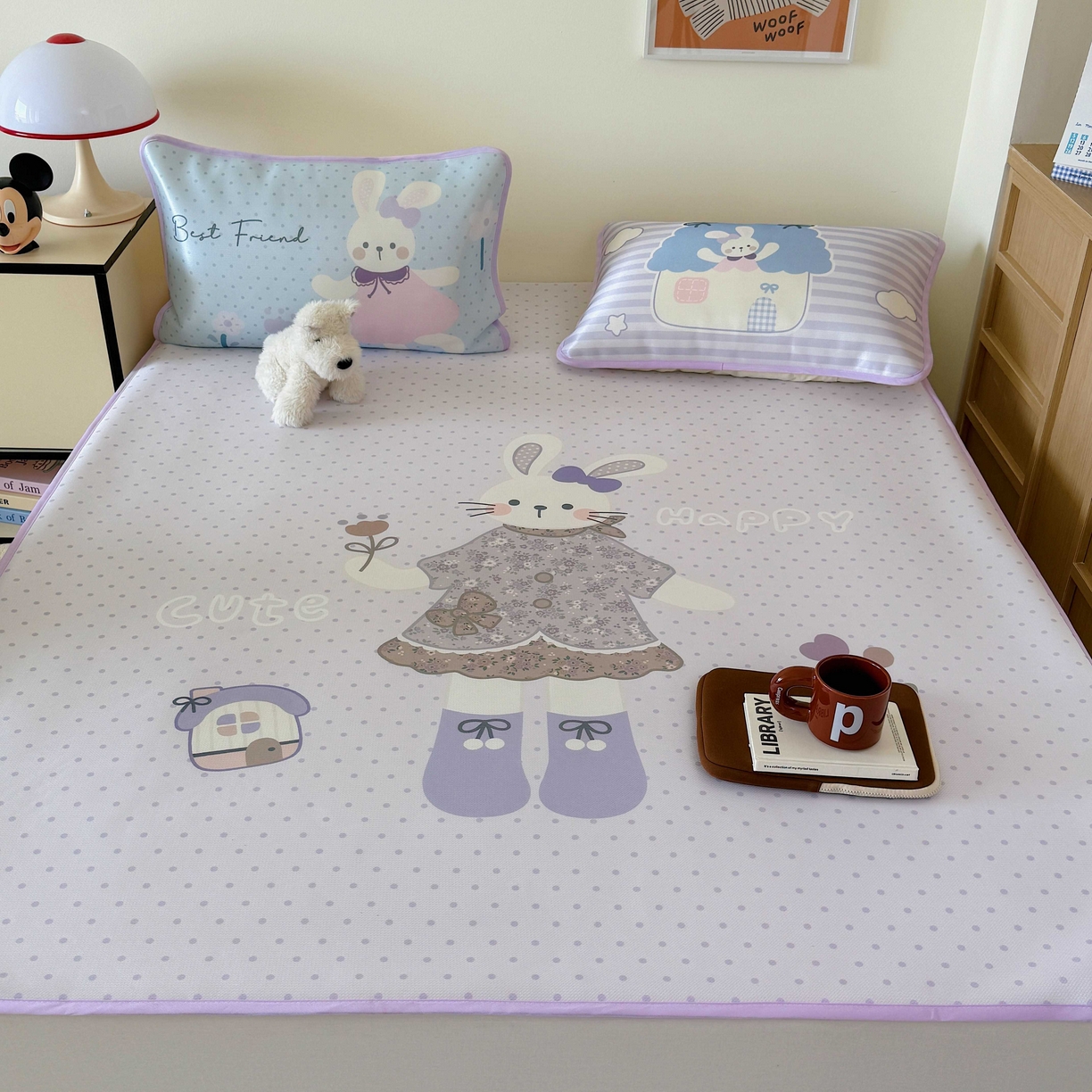 91家纺网 家纺一手货源 找家纺 美乐迪家纺 2025新款碳光凉感丝冰丝凉席席子 碎花小兔