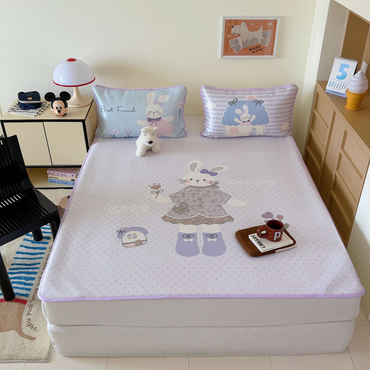 91家纺网 家纺一手货源 找家纺 美乐迪家纺 2025新款碳光凉感丝冰丝凉席席子 碎花小兔