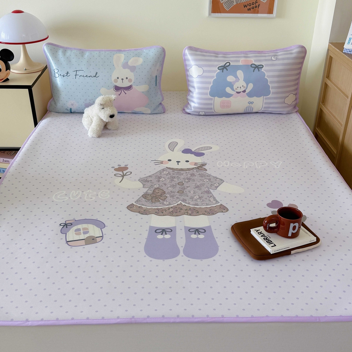 91家纺网 家纺一手货源 找家纺 美乐迪家纺 2025新款碳光凉感丝冰丝凉席席子 碎花小兔