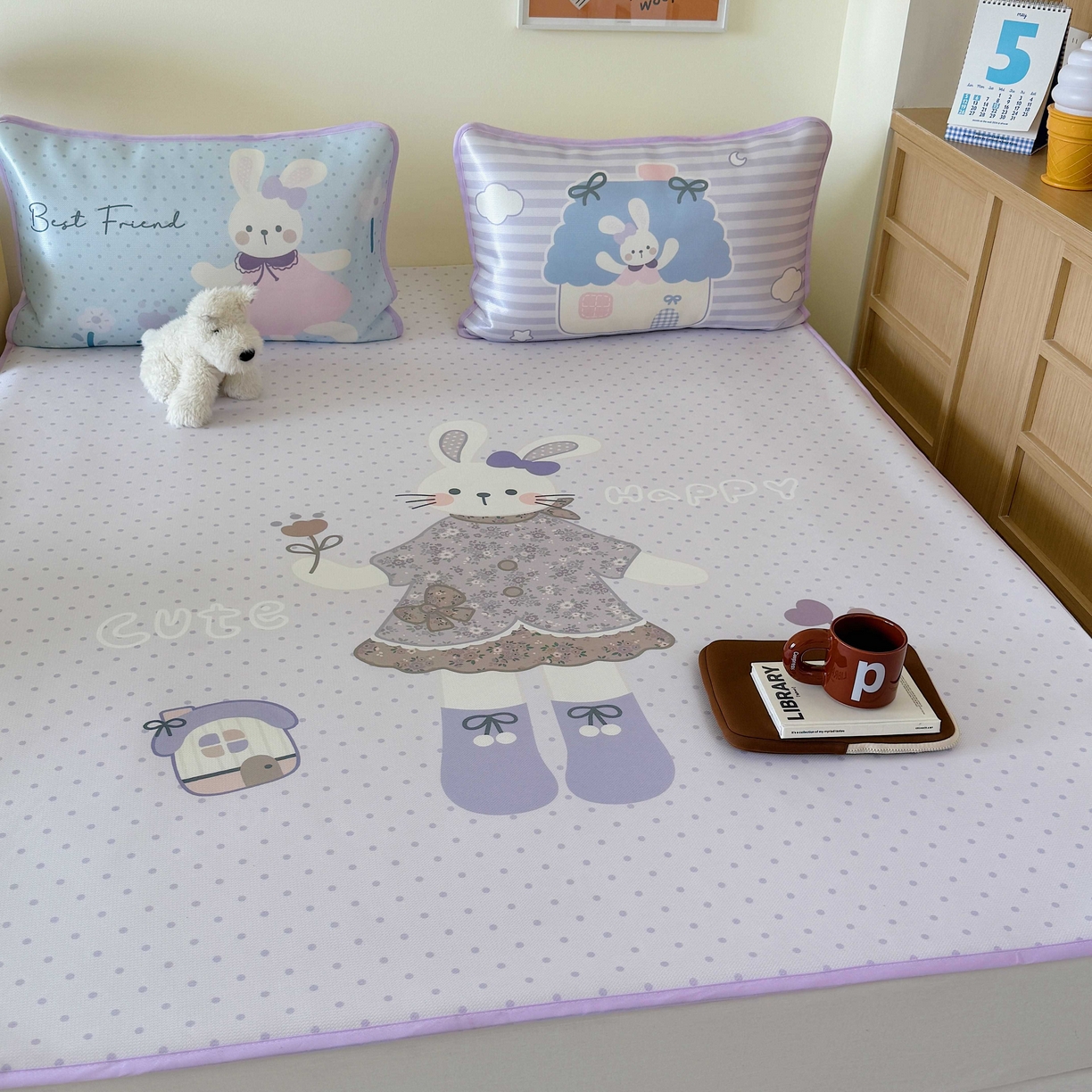 91家纺网 家纺一手货源 找家纺 美乐迪家纺 2025新款碳光凉感丝冰丝凉席席子 碎花小兔