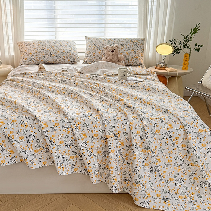 91家纺网 家纺一手货源 找家纺 红日子纺织品 2025新款直播热卖原棉提花锻条老粗布印花床单三件套 伴夏