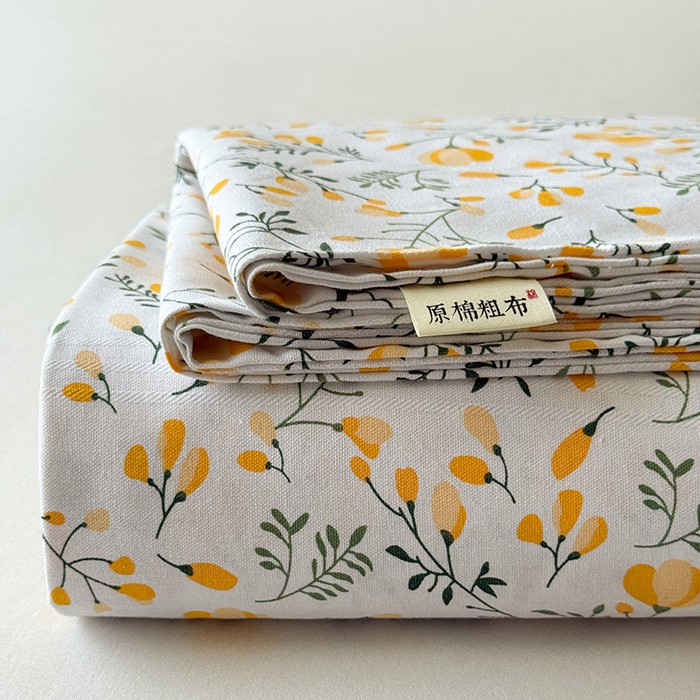 红日子纺织品 2025新款直播热卖原棉提花锻条老粗布印花床单三件套 伴夏