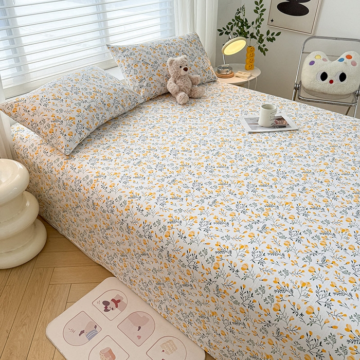 91家纺网 家纺一手货源 找家纺 红日子纺织品 2025新款直播热卖原棉提花锻条老粗布印花床单三件套 伴夏