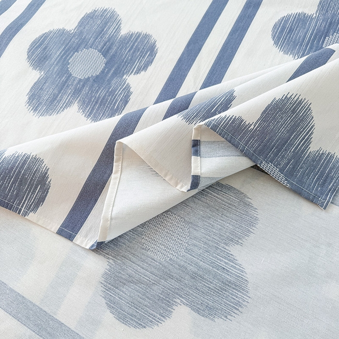 91家纺网 家纺一手货源 找家纺 红日子纺织品 2025新款直播热卖原棉提花锻条老粗布印花床单三件套 花颜-白