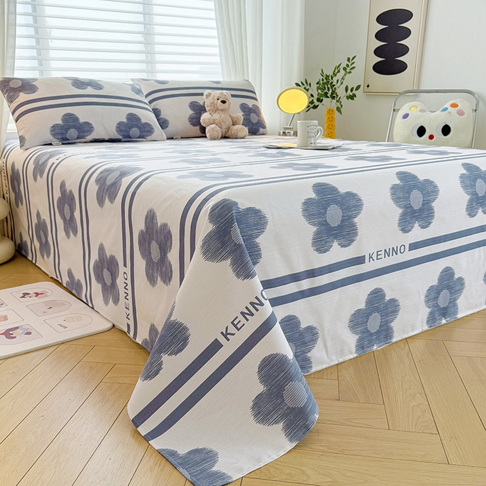 91家纺网 家纺一手货源 找家纺 红日子纺织品 2025新款直播热卖原棉提花锻条老粗布印花床单三件套 花颜-白