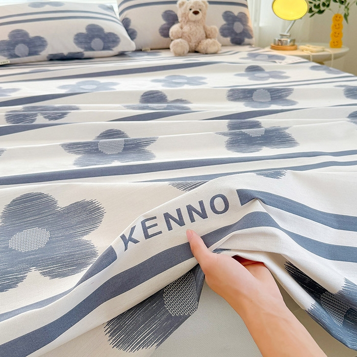 91家纺网 家纺一手货源 找家纺 红日子纺织品 2025新款直播热卖原棉提花锻条老粗布印花床单三件套 花颜-白