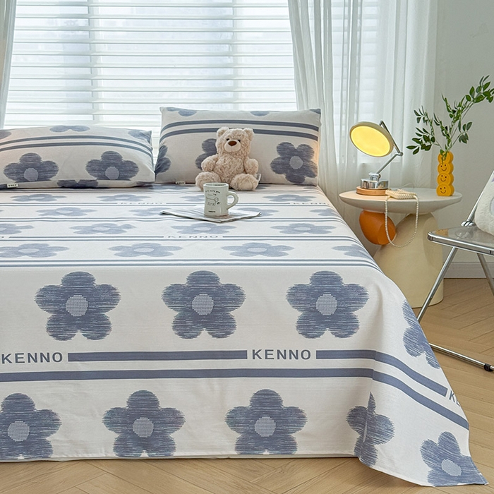 91家纺网 家纺一手货源 找家纺 红日子纺织品 2025新款直播热卖原棉提花锻条老粗布印花床单三件套 花颜-白