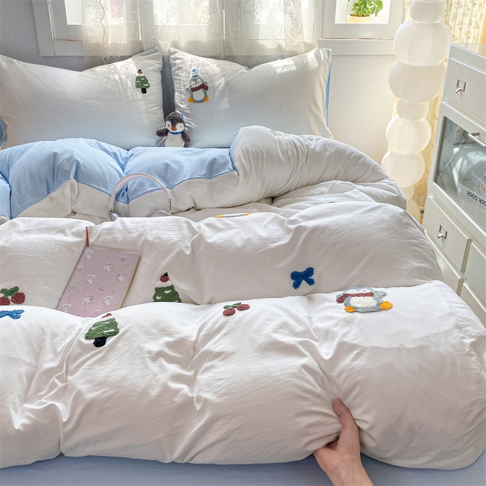 （总）多品家纺 2025新款超柔水洗棉毛巾绣四件套系列-豆丁企鹅