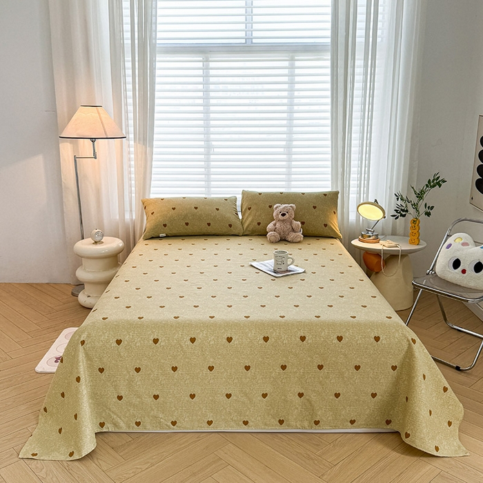 91家纺网 家纺一手货源 找家纺 红日子纺织品 2025新款直播热卖原棉提花锻条老粗布印花床单三件套 爱心