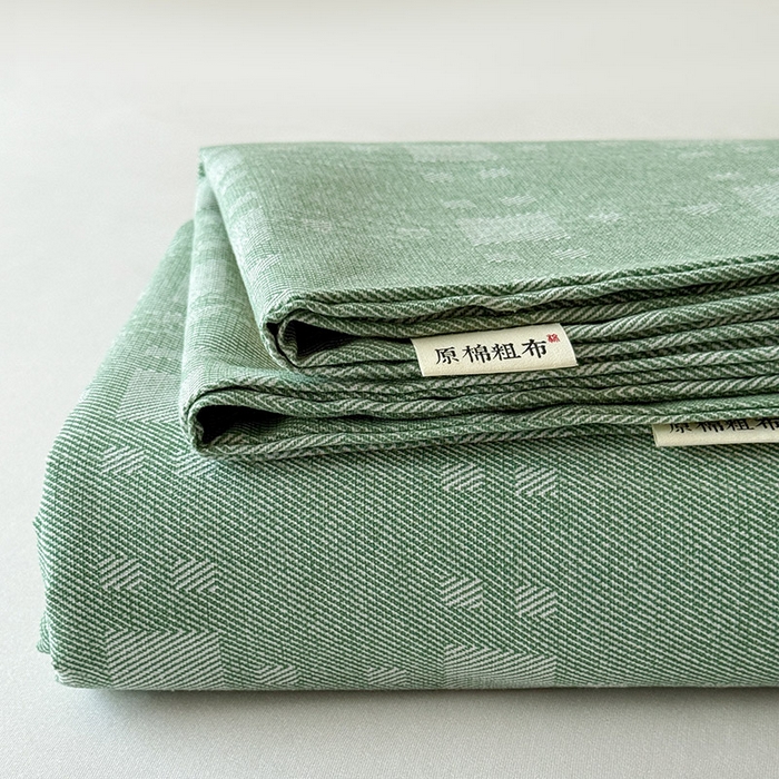 91家纺网 家纺一手货源 找家纺 红日子纺织品 2025新款直播热卖原棉提花锻条老粗布印花床单三件套 艾格