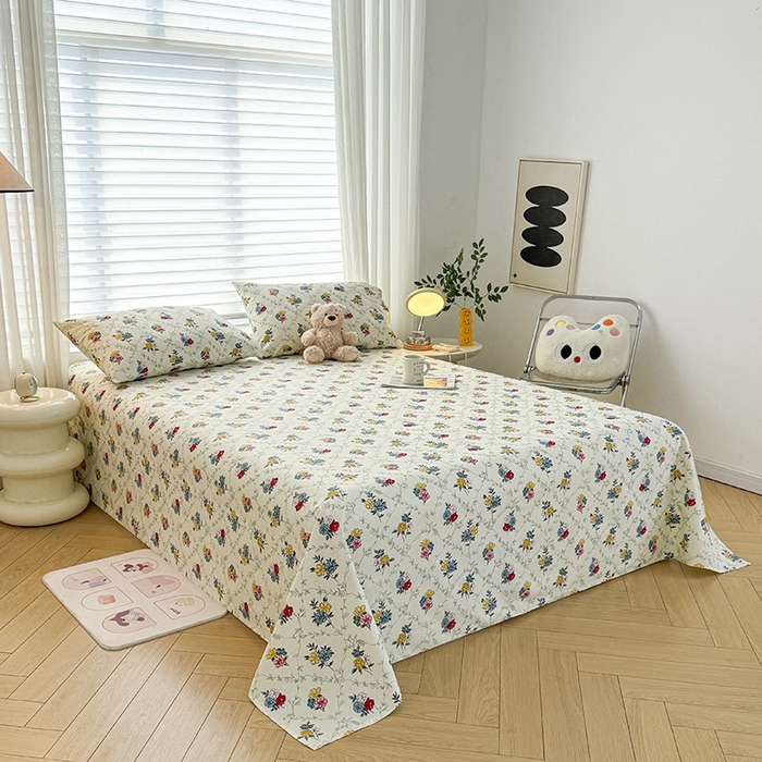 91家纺网 家纺一手货源 找家纺 红日子纺织品 2025新款直播热卖原棉提花锻条老粗布印花床单三件套 花海