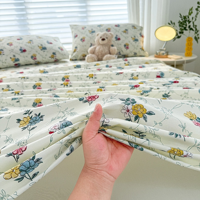 91家纺网 家纺一手货源 找家纺 红日子纺织品 2025新款直播热卖原棉提花锻条老粗布印花床单三件套 花海