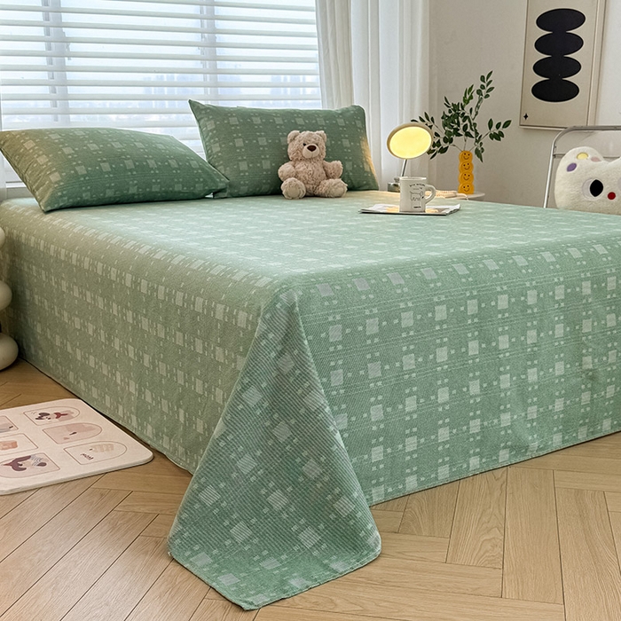 91家纺网 家纺一手货源 找家纺 红日子纺织品 2025新款直播热卖原棉提花锻条老粗布印花床单三件套 艾格