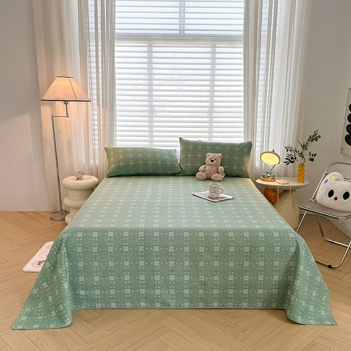 91家纺网 家纺一手货源 找家纺 红日子纺织品 2025新款直播热卖原棉提花锻条老粗布印花床单三件套 艾格