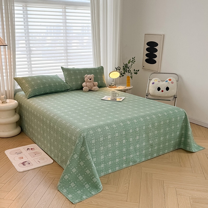 91家纺网 家纺一手货源 找家纺 红日子纺织品 2025新款直播热卖原棉提花锻条老粗布印花床单三件套 艾格