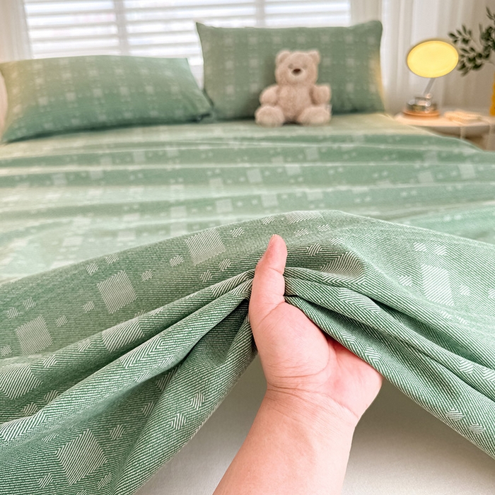 91家纺网 家纺一手货源 找家纺 红日子纺织品 2025新款直播热卖原棉提花锻条老粗布印花床单三件套 艾格