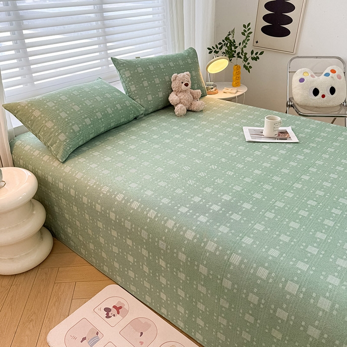 91家纺网 家纺一手货源 找家纺 红日子纺织品 2025新款直播热卖原棉提花锻条老粗布印花床单三件套 艾格