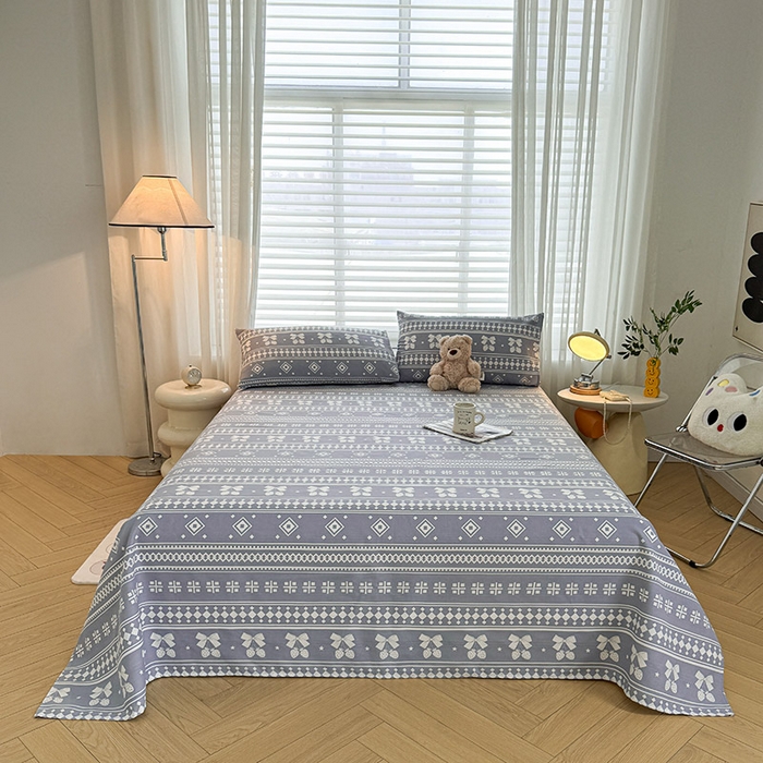 91家纺网 家纺一手货源 找家纺 红日子纺织品 2025新款直播热卖原棉提花锻条老粗布印花床单三件套 格子铺