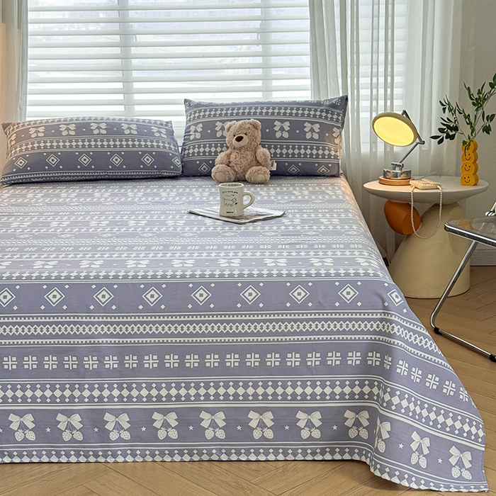 91家纺网 家纺一手货源 找家纺 红日子纺织品 2025新款直播热卖原棉提花锻条老粗布印花床单三件套 格子铺