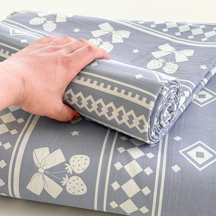 91家纺网 家纺一手货源 找家纺 红日子纺织品 2025新款直播热卖原棉提花锻条老粗布印花床单三件套 格子铺