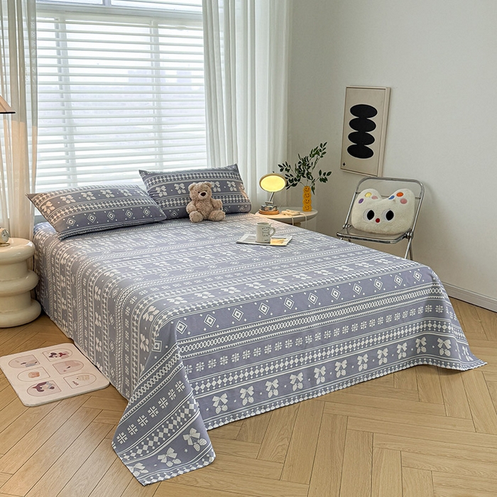 91家纺网 家纺一手货源 找家纺 红日子纺织品 2025新款直播热卖原棉提花锻条老粗布印花床单三件套 格子铺