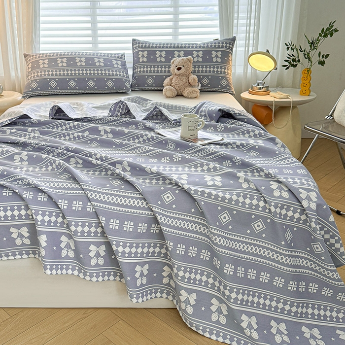 91家纺网 家纺一手货源 找家纺 红日子纺织品 2025新款直播热卖原棉提花锻条老粗布印花床单三件套 格子铺