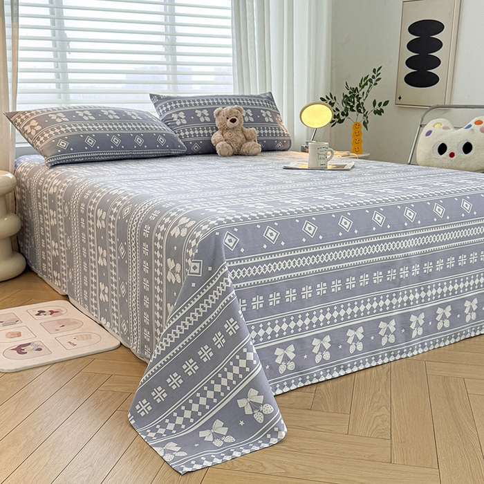 91家纺网 家纺一手货源 找家纺 红日子纺织品 2025新款直播热卖原棉提花锻条老粗布印花床单三件套 格子铺