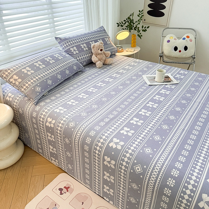 91家纺网 家纺一手货源 找家纺 红日子纺织品 2025新款直播热卖原棉提花锻条老粗布印花床单三件套 格子铺