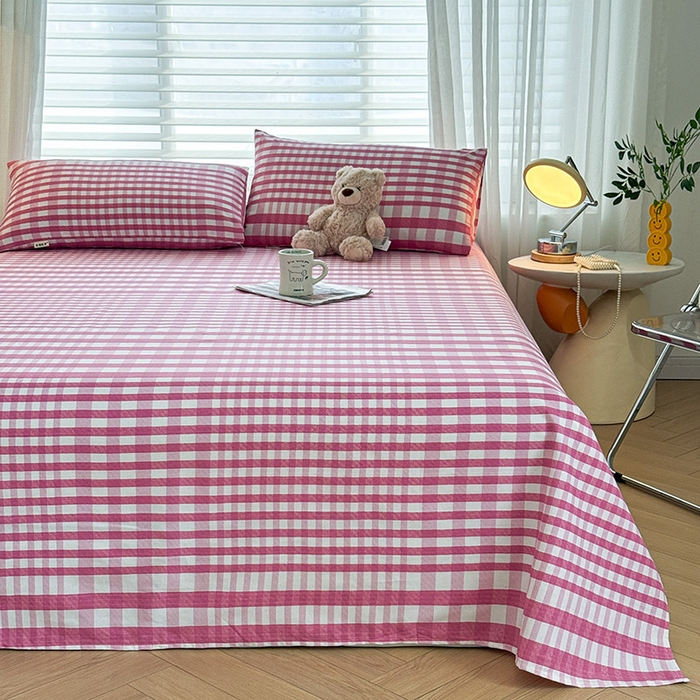 91家纺网 家纺一手货源 找家纺 红日子纺织品 2025新款直播热卖原棉提花锻条老粗布印花床单三件套 格调-粉