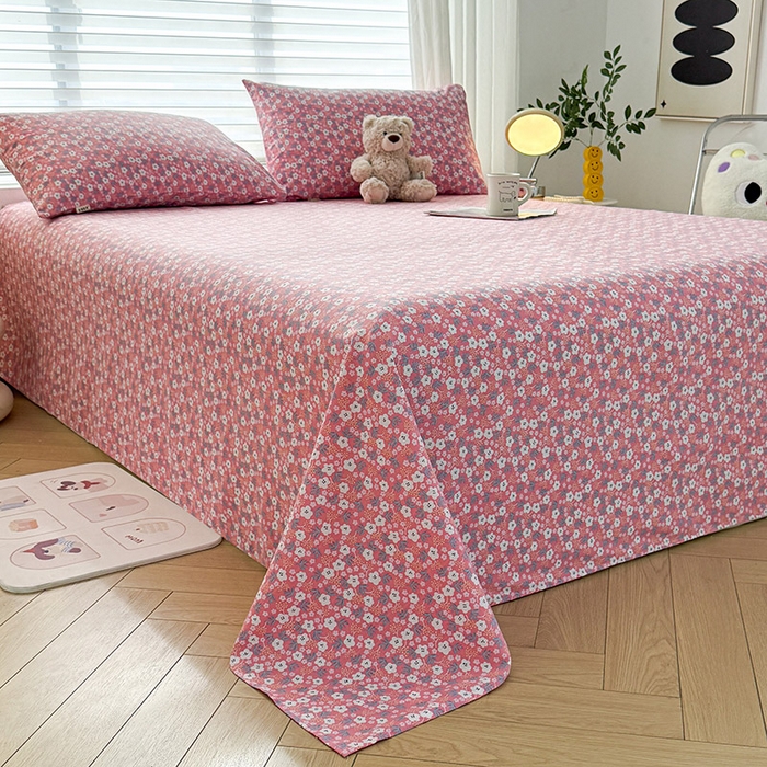 91家纺网 家纺一手货源 找家纺 红日子纺织品 2025新款直播热卖原棉提花锻条老粗布印花床单三件套 繁花-粉