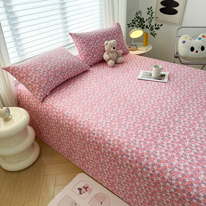 91家纺网 家纺一手货源 找家纺 红日子纺织品 2025新款直播热卖原棉提花锻条老粗布印花床单三件套 繁花-粉