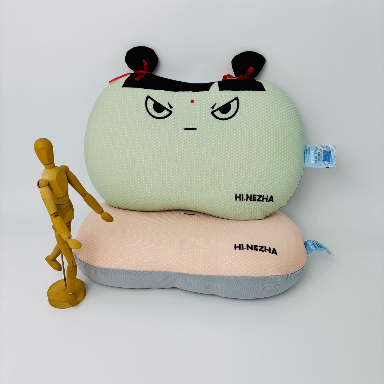 91家纺网 家纺一手货源 找家纺 露函家居 2025春夏新款哪吒凉豆豆猫肚枕单枕头枕芯 哪吒凉豆豆-绿色 35x55cm/只