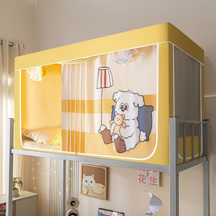 91家纺网 家纺一手货源 找家纺 爱上家居 2025新款遮光防蚊卡通学生蚊帐 布丁小狗