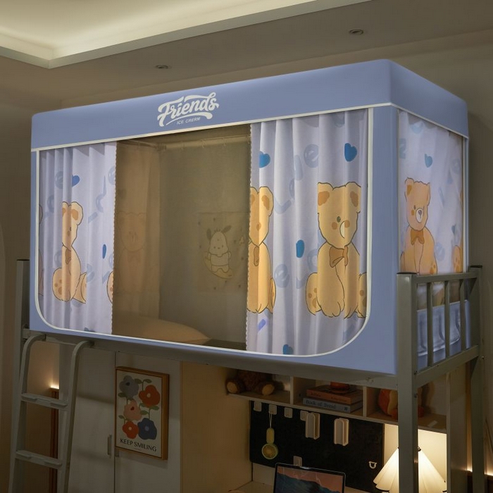 91家纺网 家纺一手货源 找家纺 爱上家居 2025新款遮光防蚊卡通学生蚊帐 泰迪熊