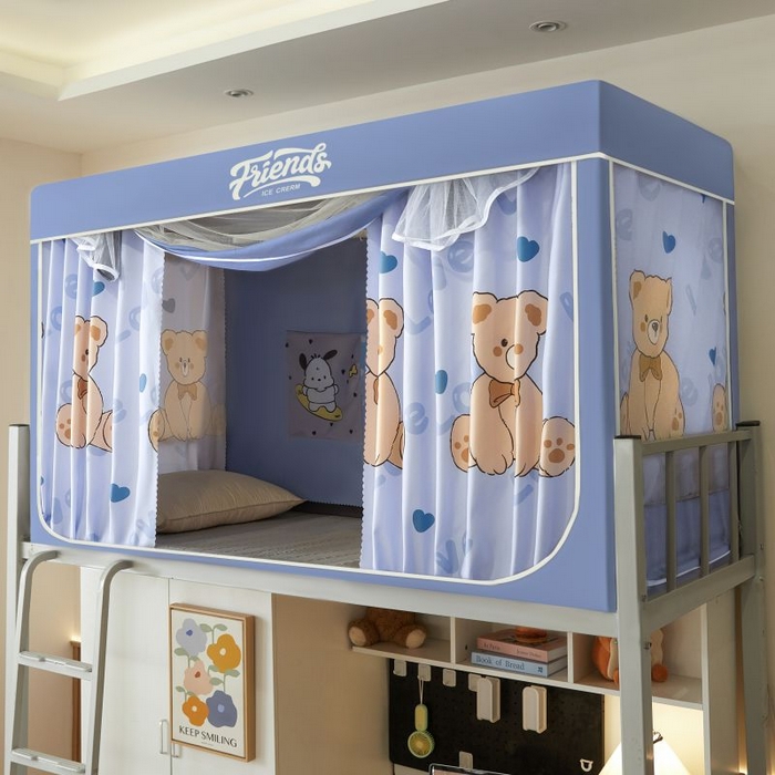 91家纺网 家纺一手货源 找家纺 爱上家居 2025新款遮光防蚊卡通学生蚊帐 泰迪熊