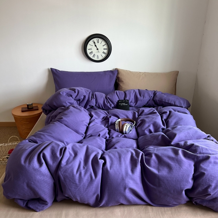 91家纺网 家纺一手货源 找家纺 蜜宿 2025新款全棉人字纹四件套（紫萝奶咖） 紫萝奶咖（纯色混搭）