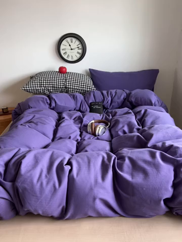 91家纺网 家纺一手货源 找家纺 蜜宿 2025新款全棉人字纹四件套（紫萝奶咖） 紫萝奶咖（黑小格混搭紫萝）