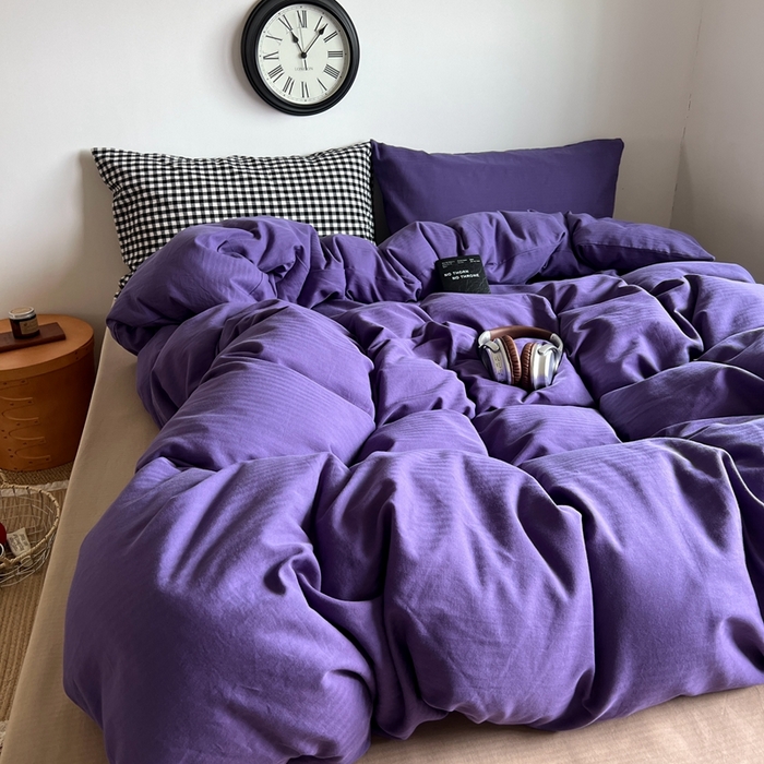 91家纺网 家纺一手货源 找家纺 蜜宿 2025新款全棉人字纹四件套（紫萝奶咖） 紫萝奶咖（黑小格混搭紫萝）