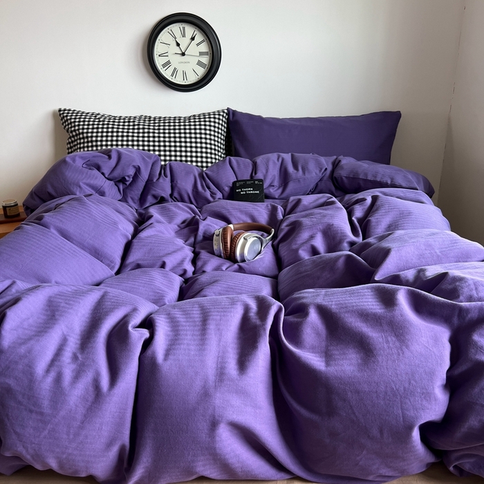 91家纺网 家纺一手货源 找家纺 蜜宿 2025新款全棉人字纹四件套（紫萝奶咖） 紫萝奶咖（黑小格混搭紫萝）