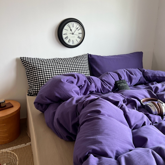 91家纺网 家纺一手货源 找家纺 蜜宿 2025新款全棉人字纹四件套（紫萝奶咖） 紫萝奶咖（黑小格混搭紫萝）