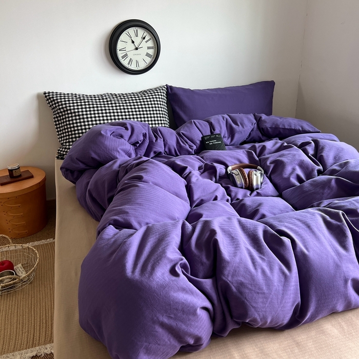 91家纺网 家纺一手货源 找家纺 蜜宿 2025新款全棉人字纹四件套（紫萝奶咖） 紫萝奶咖（黑小格混搭紫萝）