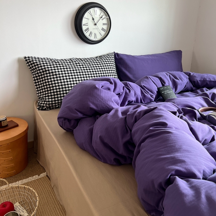 91家纺网 家纺一手货源 找家纺 蜜宿 2025新款全棉人字纹四件套（紫萝奶咖） 紫萝奶咖（黑小格混搭紫萝）