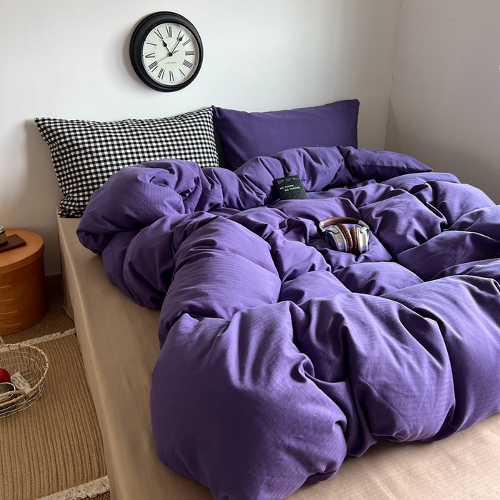 91家纺网 家纺一手货源 找家纺 蜜宿 2025新款全棉人字纹四件套（紫萝奶咖） 紫萝奶咖（黑小格混搭紫萝）