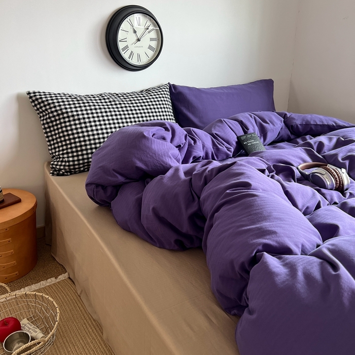 91家纺网 家纺一手货源 找家纺 蜜宿 2025新款全棉人字纹四件套（紫萝奶咖） 紫萝奶咖（黑小格混搭紫萝）